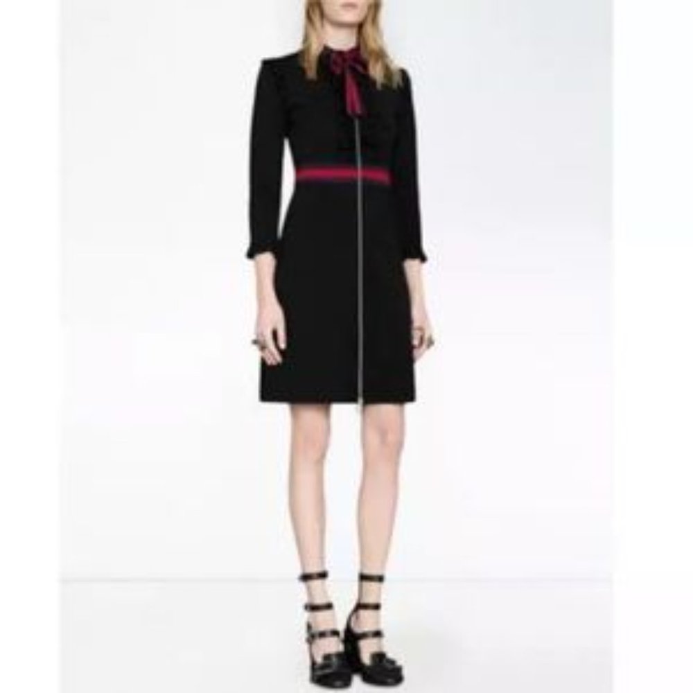 GUCCI Ruffle Pussybow Cady Dress XS